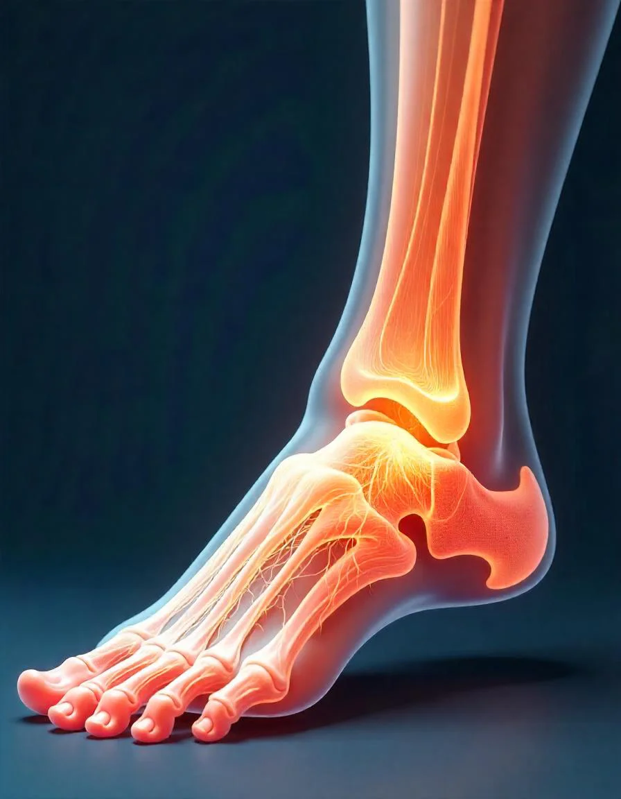 Artistic anatomical illustration of a foot and ankle